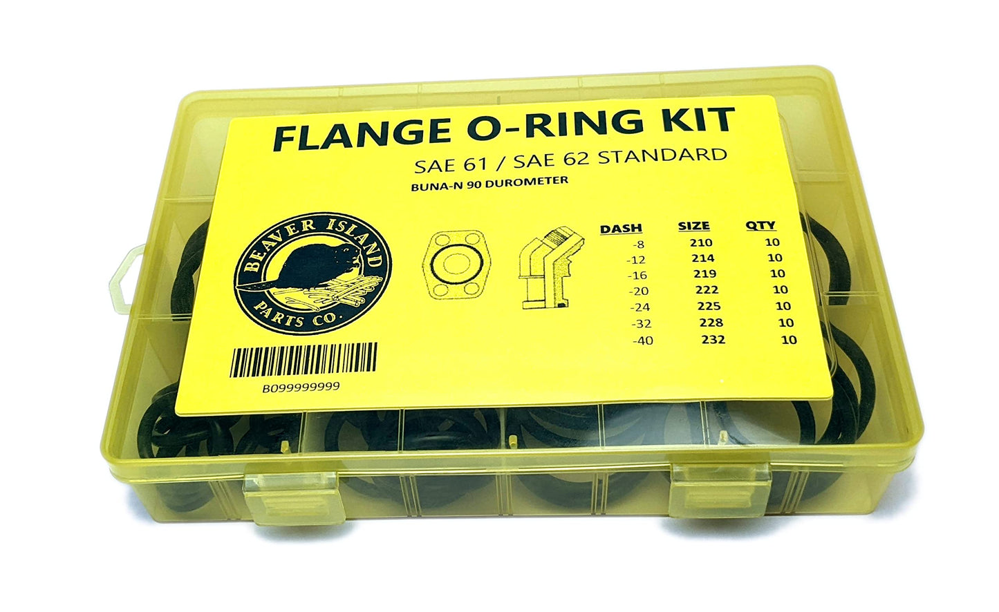 Hydraulic O-Ring Kit Flange Fittings 70 Pieces (7 Common Sizes) SAE Buna-N 90 Durometer SAE Code 61 & 62