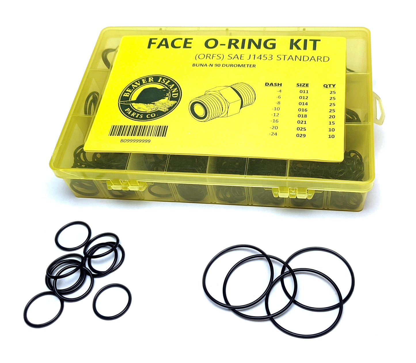 Hydraulic O-Ring Kit FACE ORFS Fittings 155 Pieces (8 Common Sizes) SAE Buna-N 90 Durometer