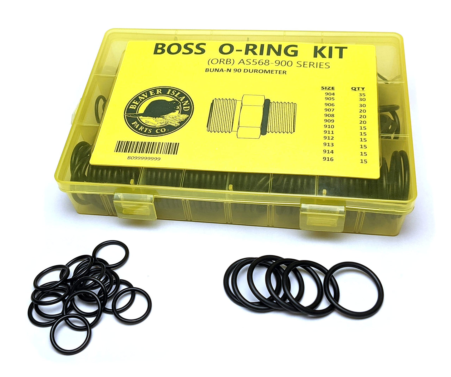 Hydraulic O-Ring Kit BOSS ORB Fittings 245 Pieces (12 Common Sizes) SAE 900 Series Buna-N 90 Durometer